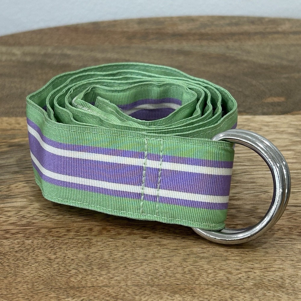 Vineyard Vines Men's Striped Purple Green Ribbon D Ring Belt Size XL 51"
